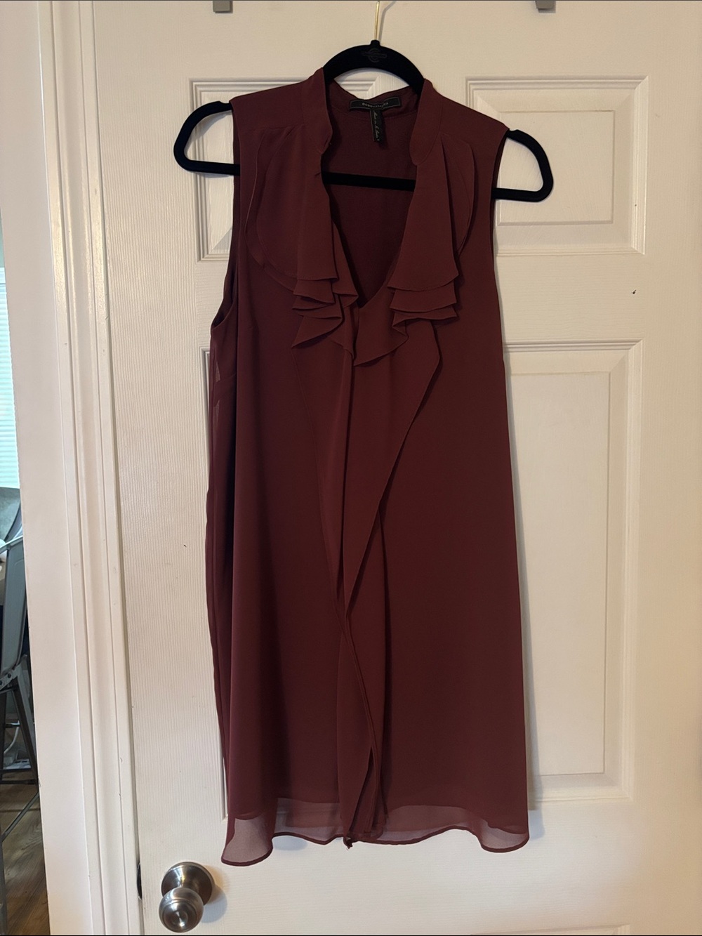 BCBG Sleeveless Ruffle-Front Dress - Burgundy